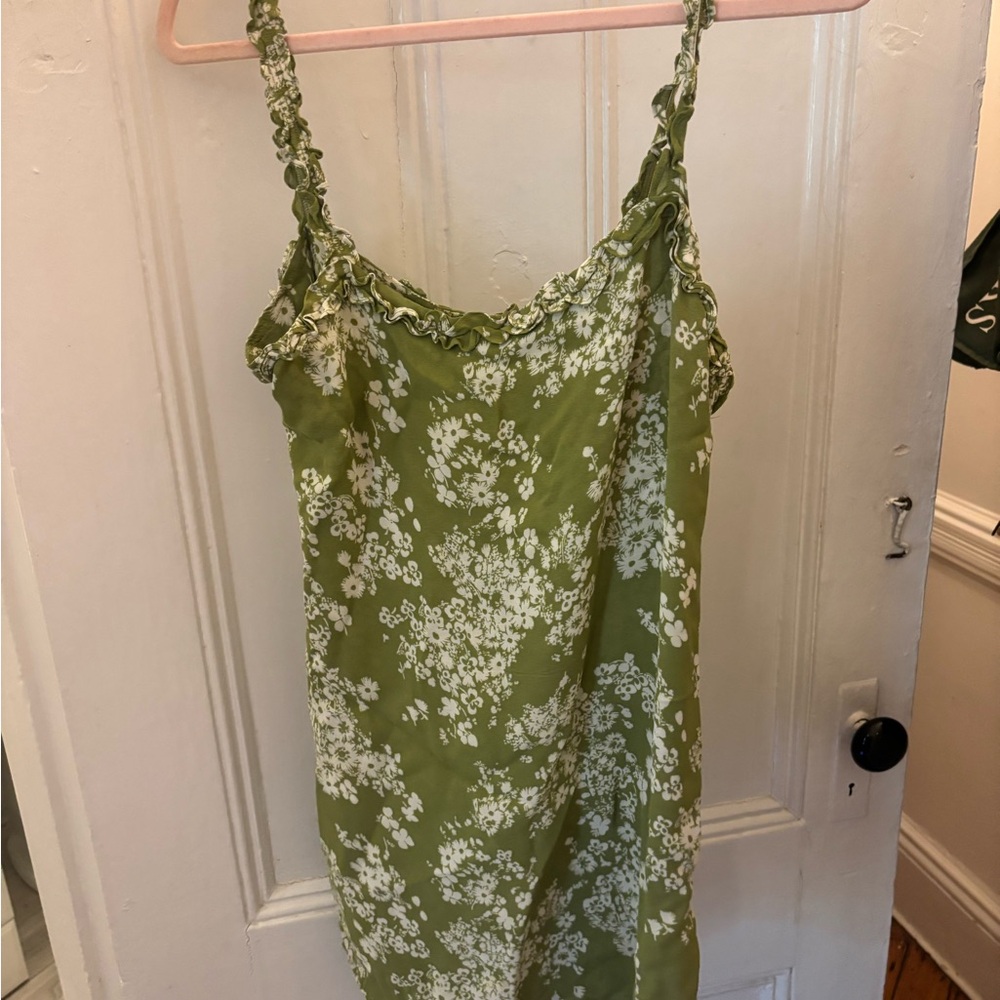 Reformation Green Floral Slip Dress with White Print